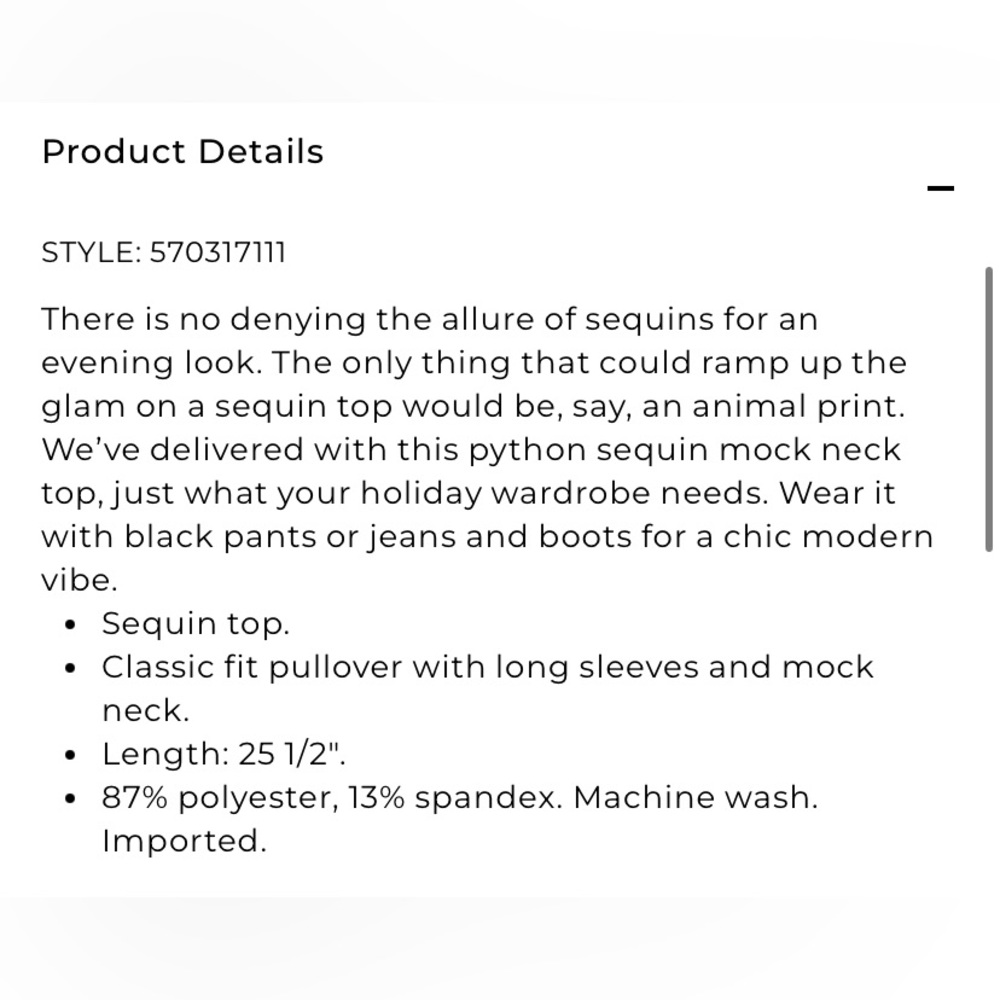 Chicos Size 2 Python Sequin Mock Neck Top - image 3